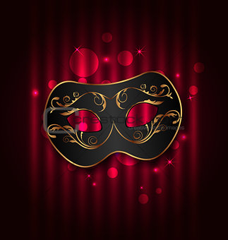 Black carnival ornate  mask on glowing background 