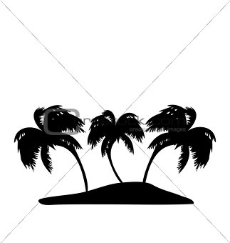 Tropical island with palm trees silhouette