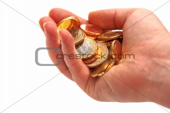 money in hand on white background
