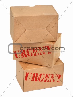 three cardboard boxes againt white