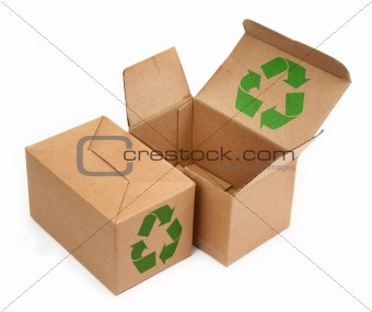 cardboard boxes with recycle symbol