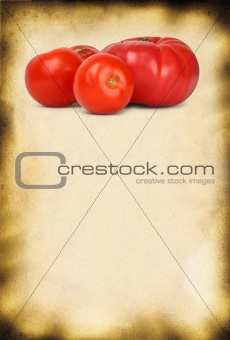 paper background and tomatos