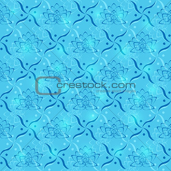Blue Lotus Flower Geometric Seamless Pattern