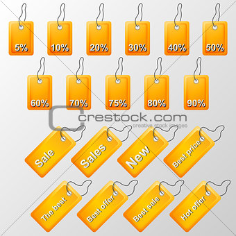 Illustration of orange labels with offers