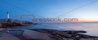 Panorama of Peggys Cove's Lighthouse after Sunset (Nova Scotia, 