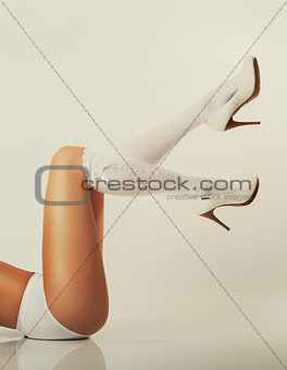 girl long legs, white high heels