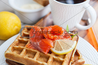Potato waffles with salted salmon