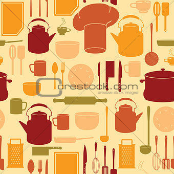 Kitchen Utensils in Seamless Background