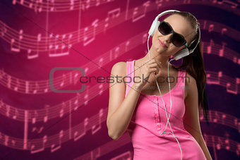lovely female listening music 