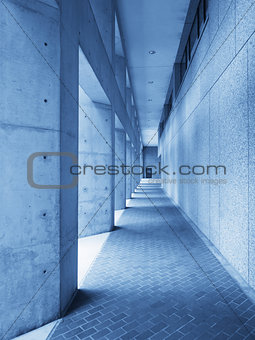 Outdoor hallway in blue