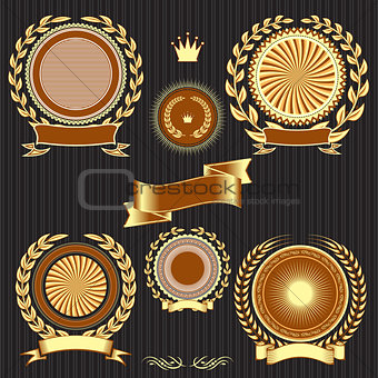 shields, laurel wreaths and ribbons