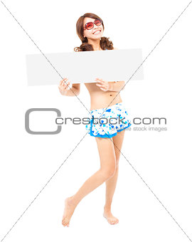  smile sunshine woman standing and holding a board 