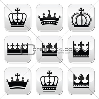 Crown, royal family icons set