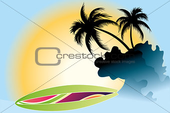 Ocean Wave and Palm Trees