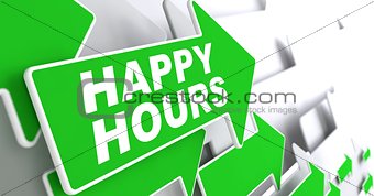 Happy Hours on Green Direction Arrow Sign.