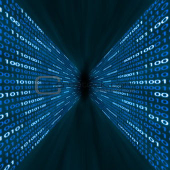 Corridor of blue binary computer code