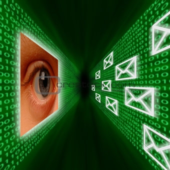 An eye monitoring emails and binary code