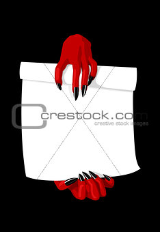 Vector illustration of devil hands holding contract 
