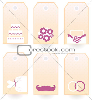 Retro Wedding tags or labels set isolated on white