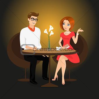 Young man and woman have a date in the restaurant.