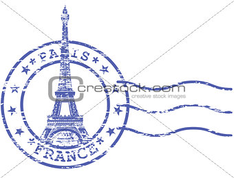 Shabby stamp with Eiffel tower - Sights of Paris