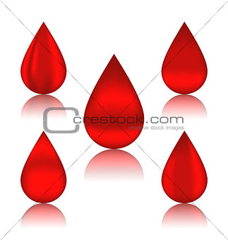 Set blood drops with reflections, different variation 