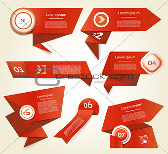 Set of red vector progress, version, step icons. eps 10
