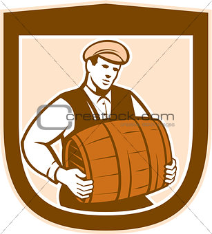 Bartender Carrying Keg Shield Retro