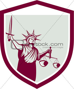 Statue of Liberty Holding Sword Scales Justice Shield
