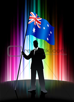 Australia Flag with Businessman on Abstract Spectrum Background