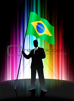 Brazil Flag with Businessman on Abstract Spectrum Background