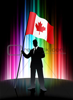 Canada Flag with Businessman on Abstract Spectrum Background