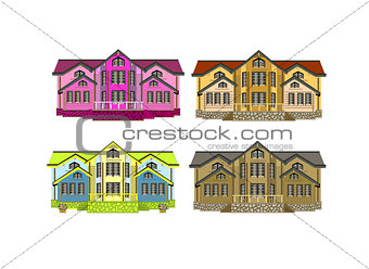 set of four houses with color changes art illustrqtion