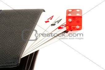 playing card in the leather wallet