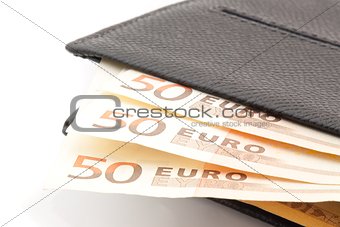 50 euro banknotes in leather wallet