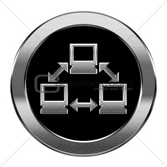 Network icon silver, isolated on white background.