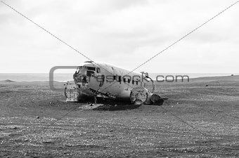 Wreck of an airplane in southern Iceland
