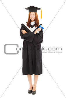 full length beautiful young graduation woman standing 