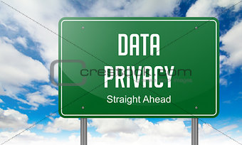 Data Privacy on Green Highway Signpost.