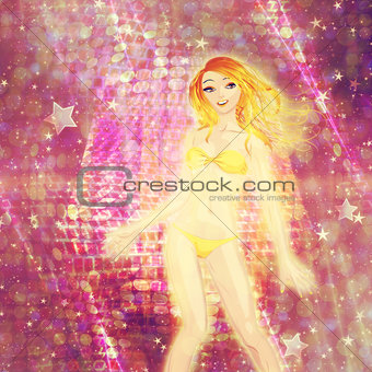 Blonde girl on purple background