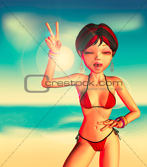 Girl in Bikini on Beach