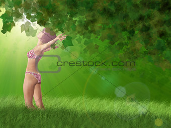 Girl walking in the forest