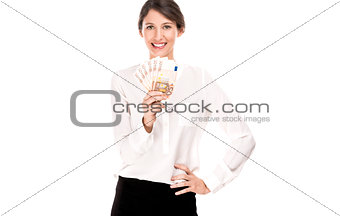 Woman holding euro currency notes