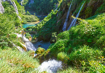Waterfalls and grasses in Plitvice Lakes National Park (Croatia)