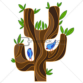 abstract stylized tree with songbird