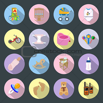 Baby and kids flat icons set