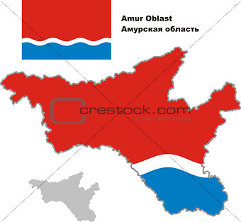 outline map of Amur Oblast with flag