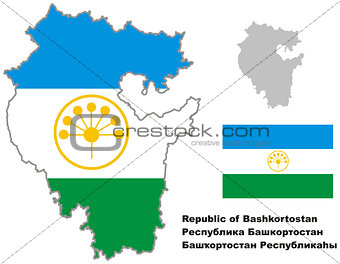 outline map of Bashkortostan with flag