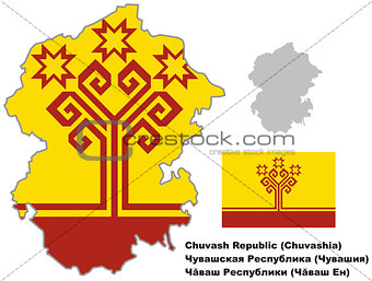 outline map of Chuvashia with flag