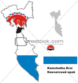 outline map of Kamchatka krai with flag